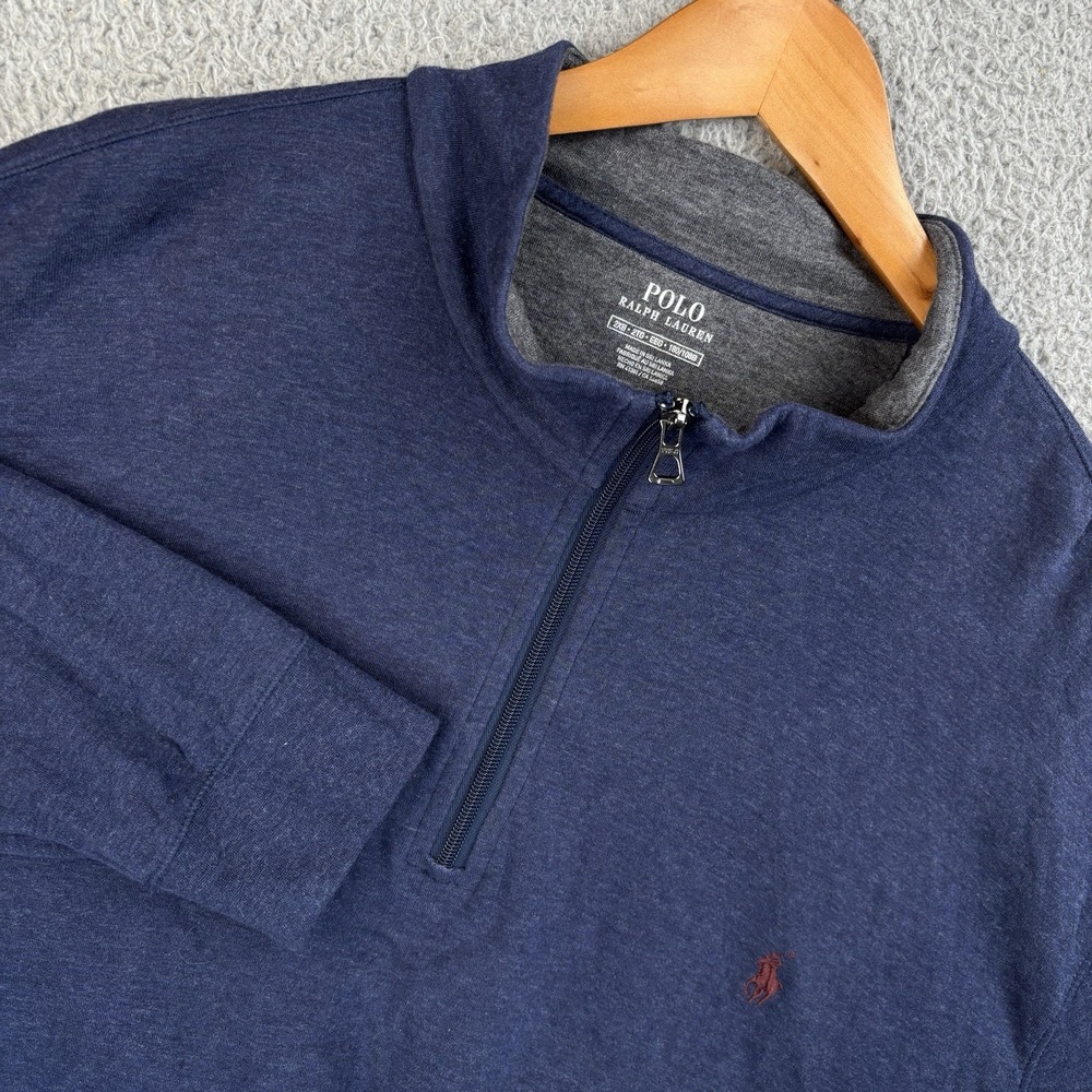 Polo Ralph Lauren Sweater Mens 2XB Big Navy‎ 1/4 Zip Pony Pullover Preppy